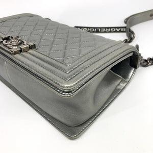 Silver Lambskin Boy Old Medium With Ruthenium Hardware