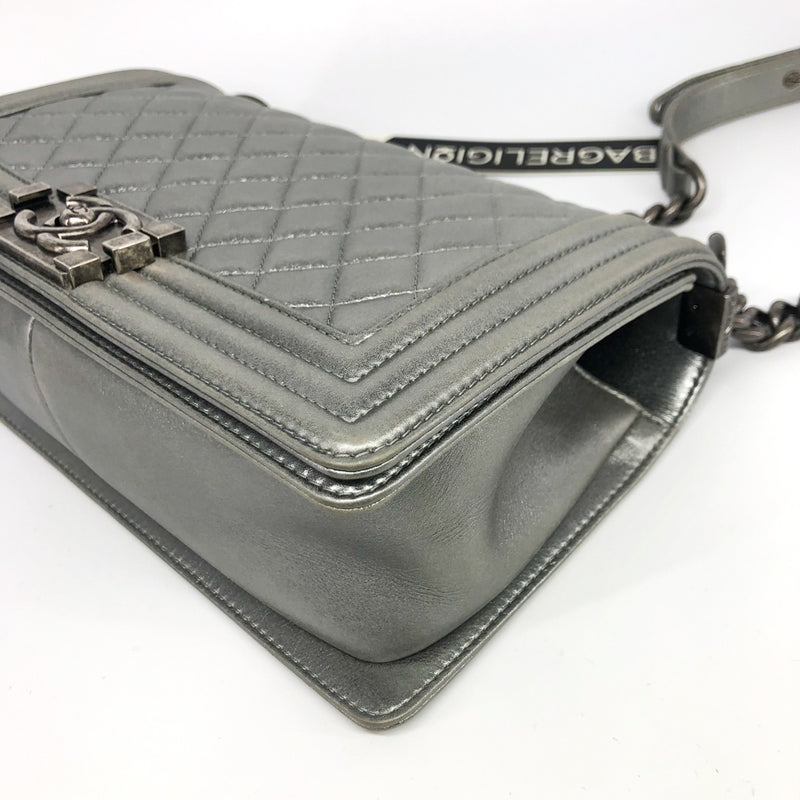 Silver Lambskin Boy Old Medium With Ruthenium Hardware