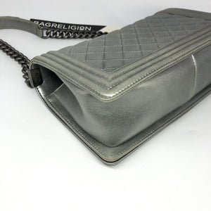 Silver Lambskin Boy Old Medium With Ruthenium Hardware