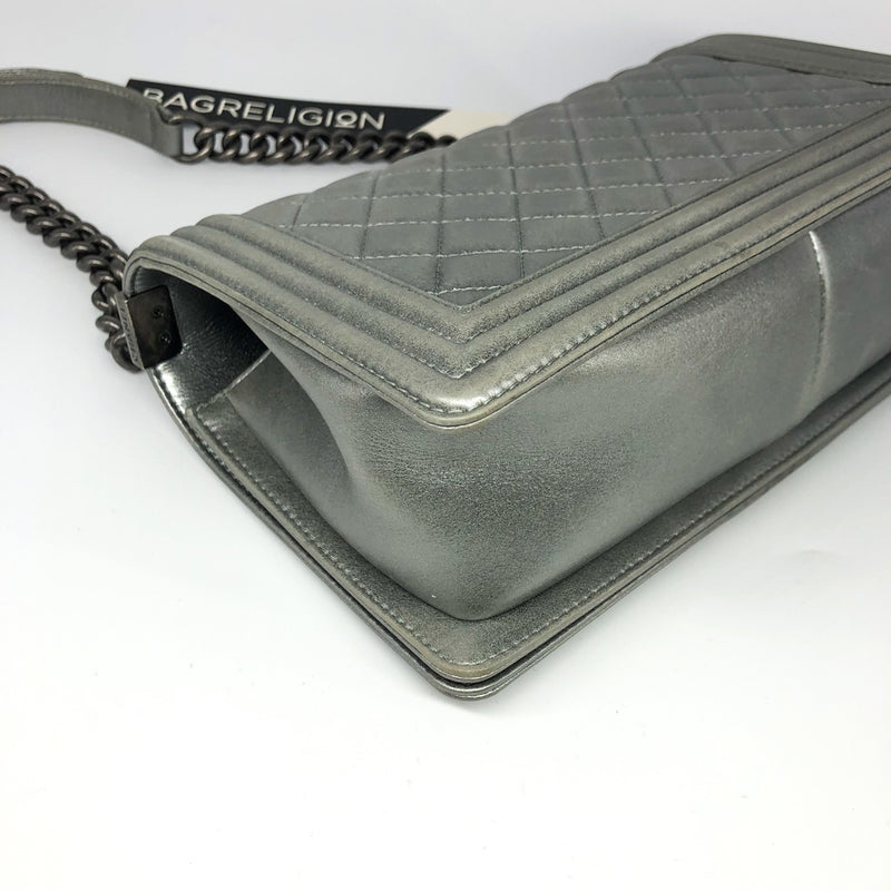 Silver Lambskin Boy Old Medium With Ruthenium Hardware