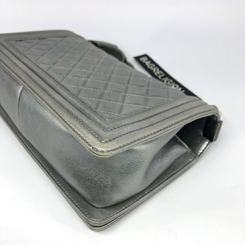 Silver Lambskin Boy Old Medium With Ruthenium Hardware