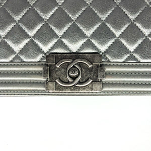Silver Lambskin Boy Old Medium With Ruthenium Hardware