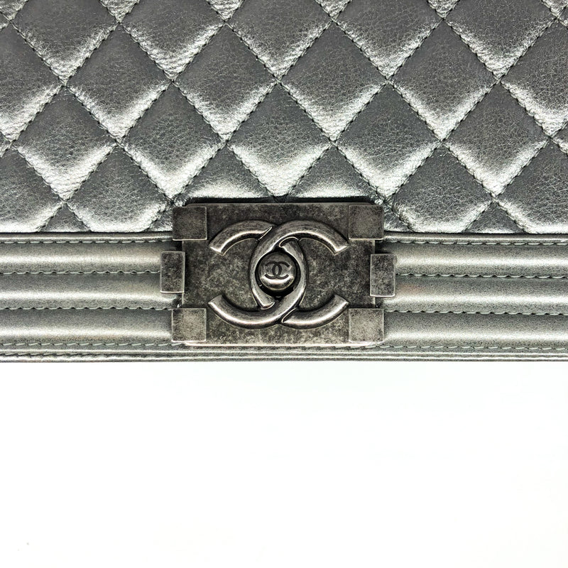 Silver Lambskin Boy Old Medium With Ruthenium Hardware