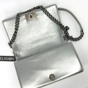Silver Lambskin Boy Old Medium With Ruthenium Hardware