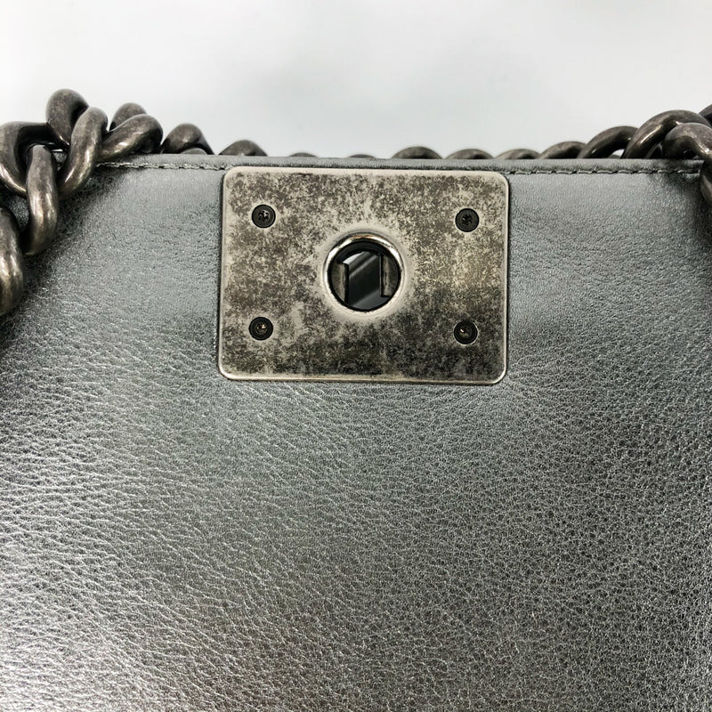 Silver Lambskin Boy Old Medium With Ruthenium Hardware
