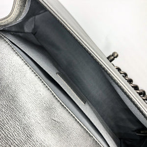 Silver Lambskin Boy Old Medium With Ruthenium Hardware