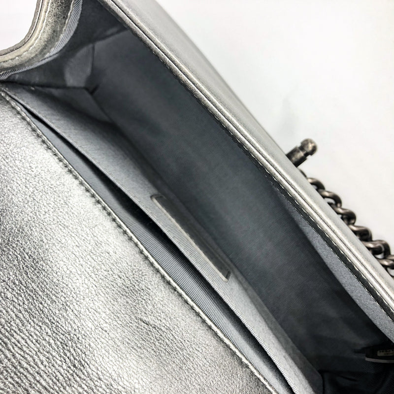 Silver Lambskin Boy Old Medium With Ruthenium Hardware