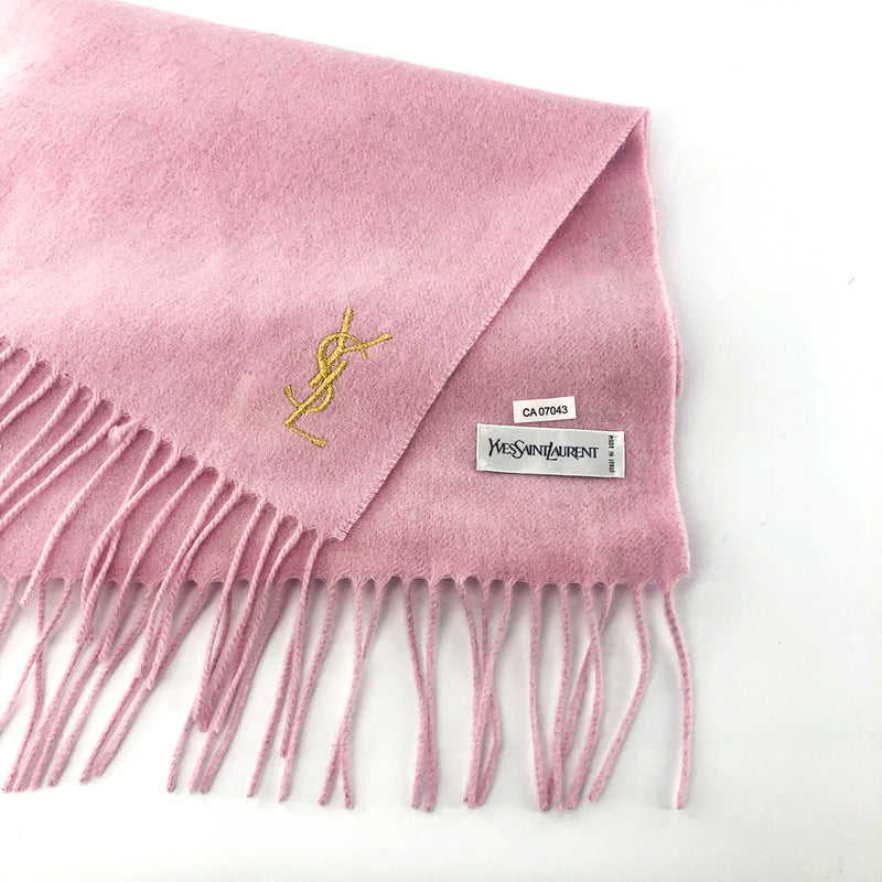 Pure Wool Pink Scarf with Gold YSL Monogram