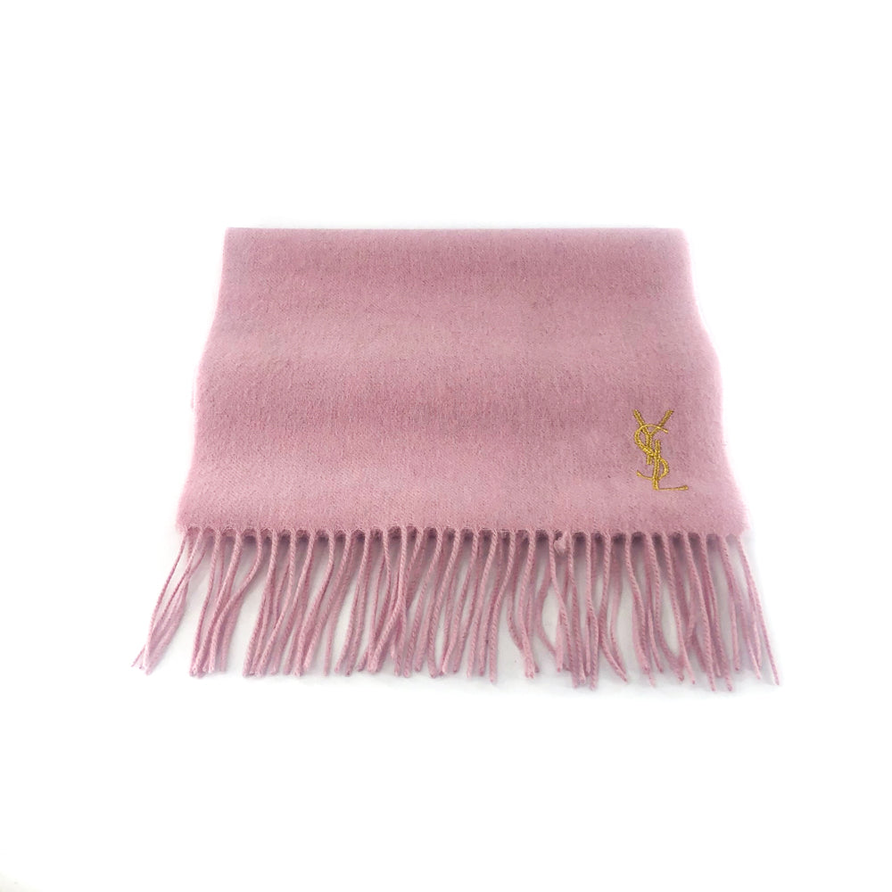 Pure Wool Pink Scarf with Gold YSL Monogram