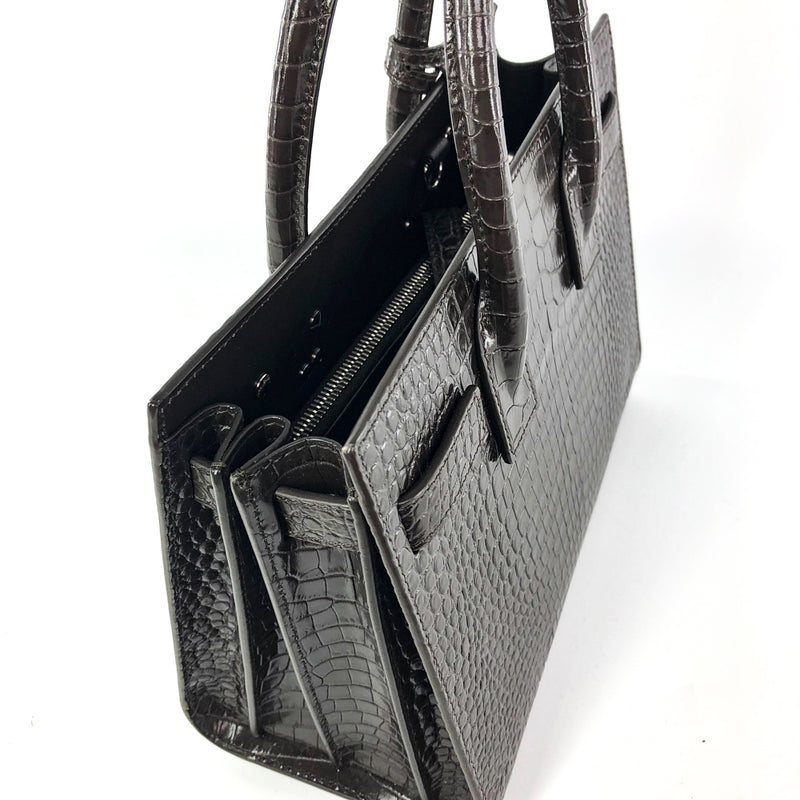 Sac De Jour Baby in Embossed Croc Dark Brown Tote