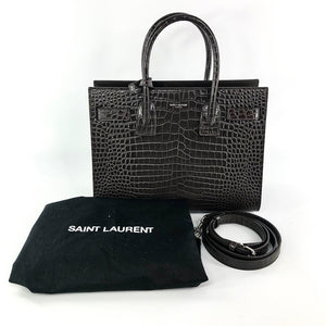 Sac De Jour Baby in Embossed Croc Dark Brown Tote