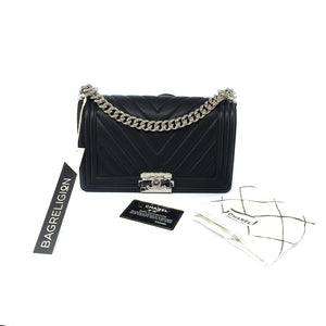 Le Boy Chevron Calfskin Flap Bag with Shiny Silver Hardware