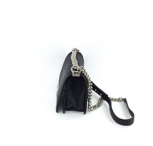 Le Boy Chevron Calfskin Flap Bag with Shiny Silver Hardware