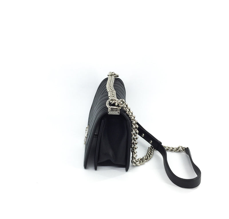 Le Boy Chevron Calfskin Flap Bag with Shiny Silver Hardware