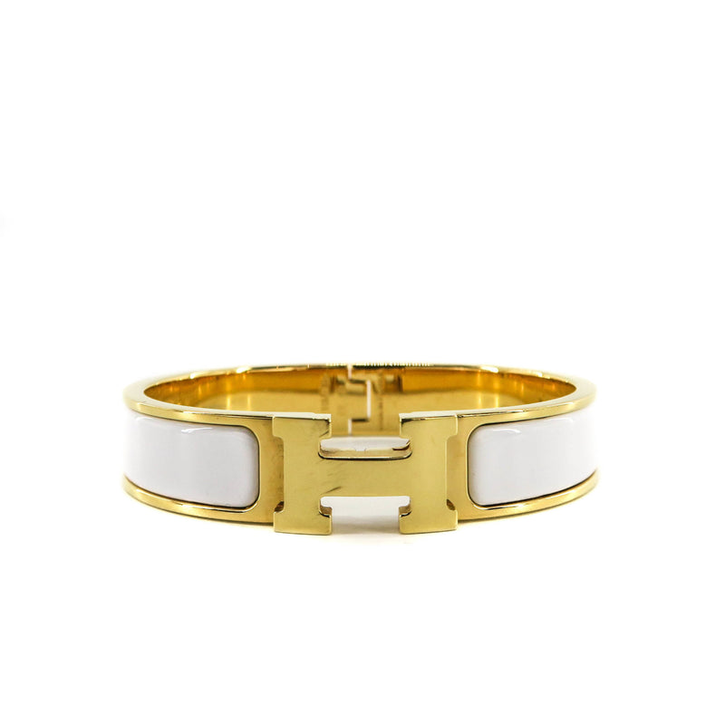 White Clic H Bracelet in Gold Plated Enamel Bracelet Size PM