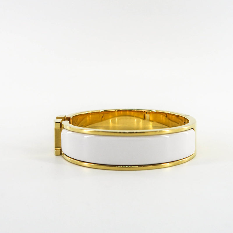 White Clic H Bracelet in Gold Plated Enamel Bracelet Size PM