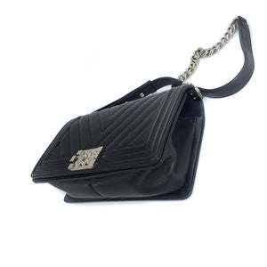 Le Boy Chevron Calfskin Flap Bag with Shiny Silver Hardware