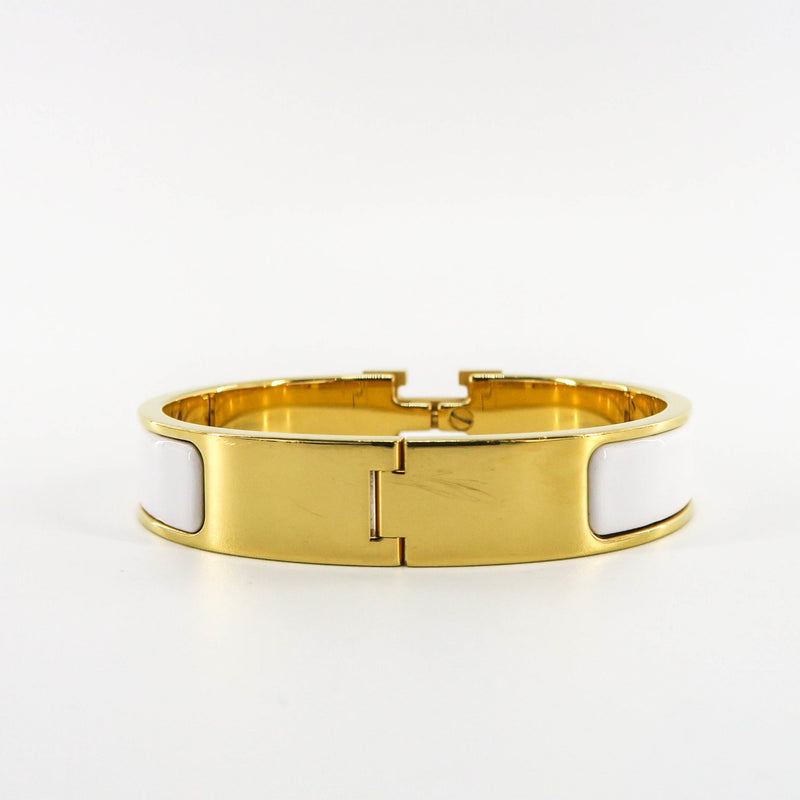 Hermes Clic Clac H Bracelet White Enamel & 18kt Pink Gold,Wide - Hermes  Jewelry