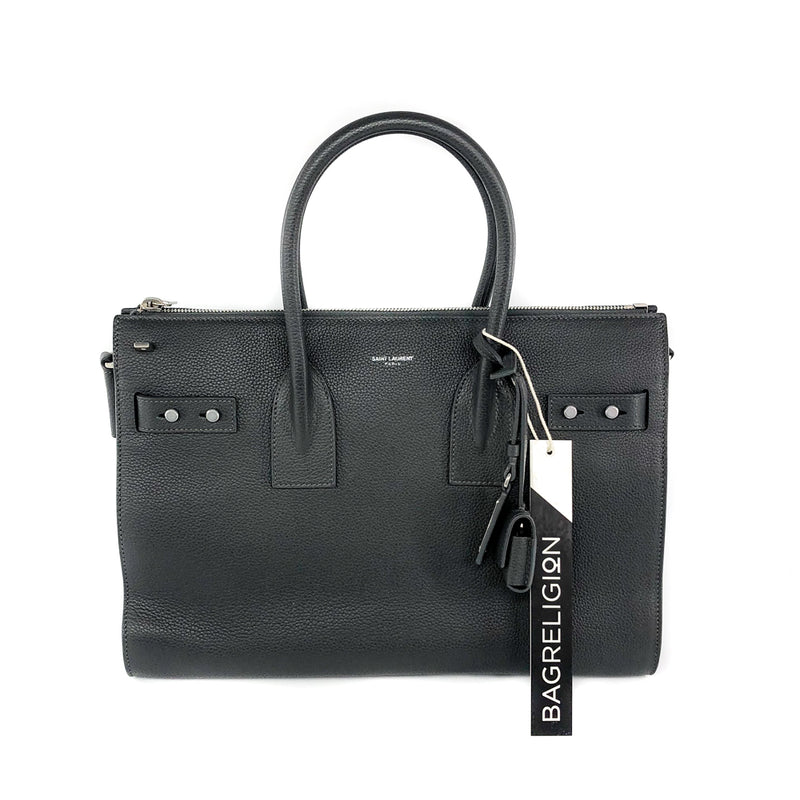 Sac De Jour Grained Calfskin Dark Grey Zip Tote Satchel