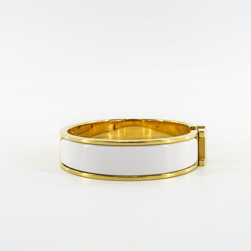 White Clic H Bracelet in Gold Plated Enamel Bracelet Size PM