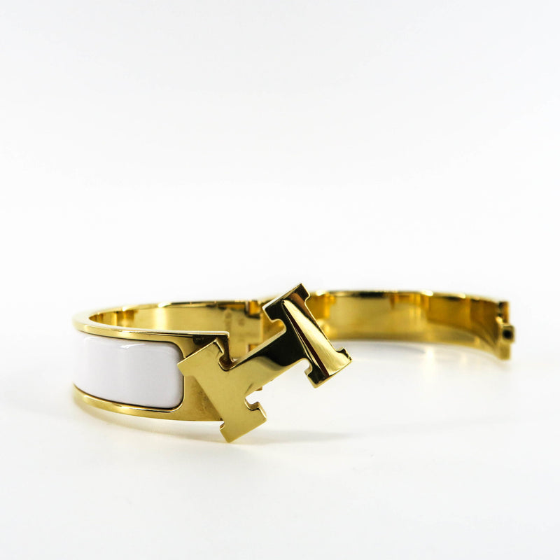 Hermes White & Pink Printed 18K Gold Plated Enamel Wide Bracelet Size –  Love that Bag etc - Preowned Designer Fashions