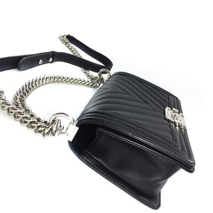 Le Boy Chevron Calfskin Flap Bag with Shiny Silver Hardware