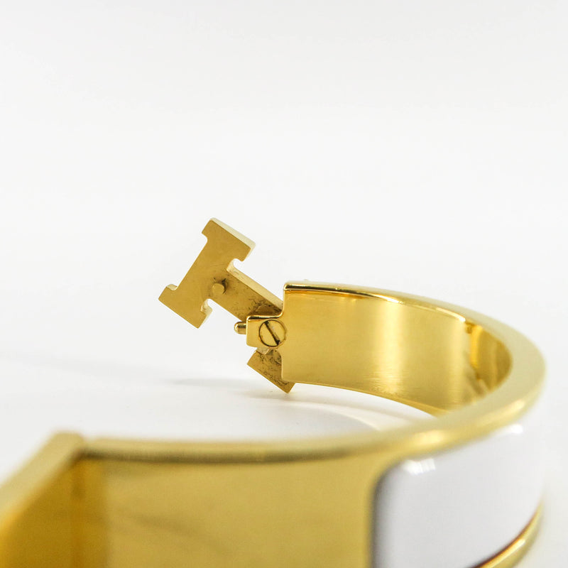Hermes Clic Clac H Bracelet White Enamel with Gold Size Small
