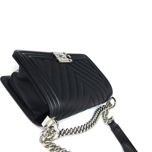 Le Boy Chevron Calfskin Flap Bag with Shiny Silver Hardware
