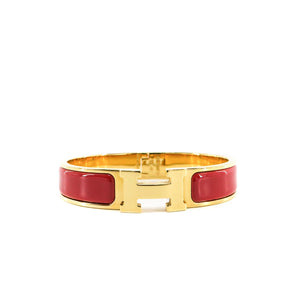 Red Clic H Bracelet in Gold Plated Enamel Bracelet Size PM