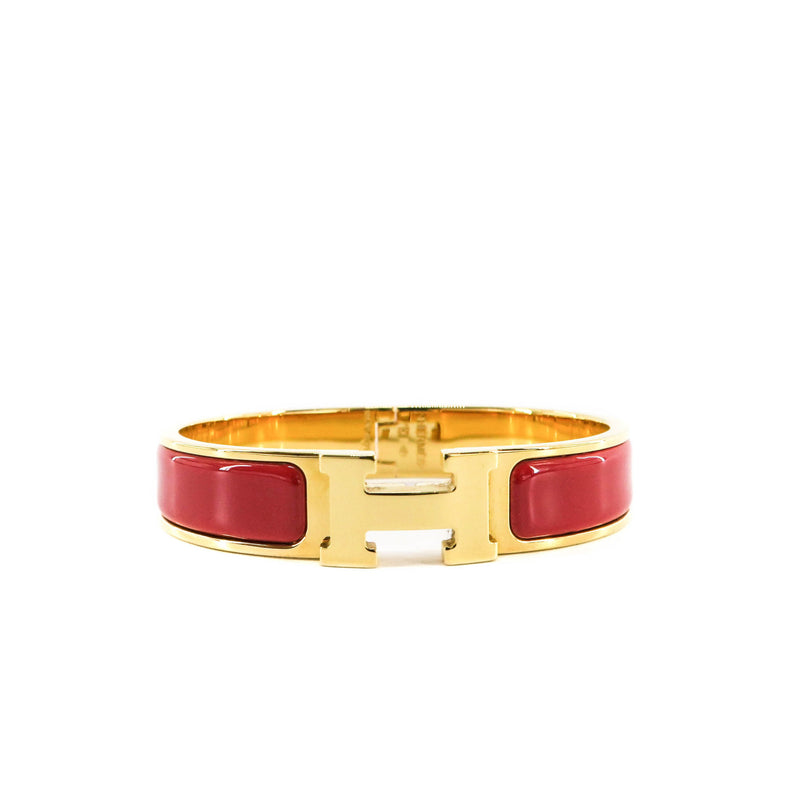 Red Clic H Bracelet in Gold Plated Enamel Bracelet Size PM