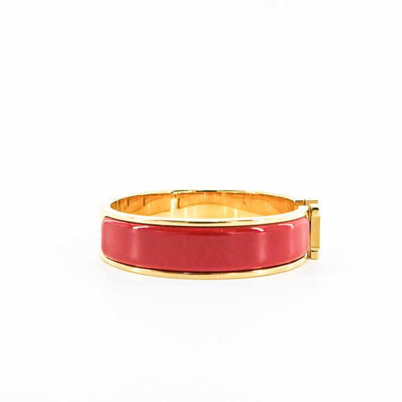 Red Clic H Bracelet in Gold Plated Enamel Bracelet Size PM