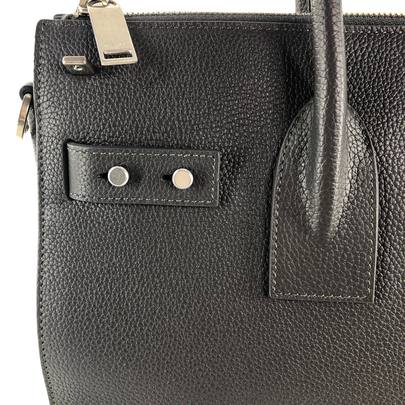 Sac De Jour Grained Calfskin Dark Grey Zip Tote Satchel