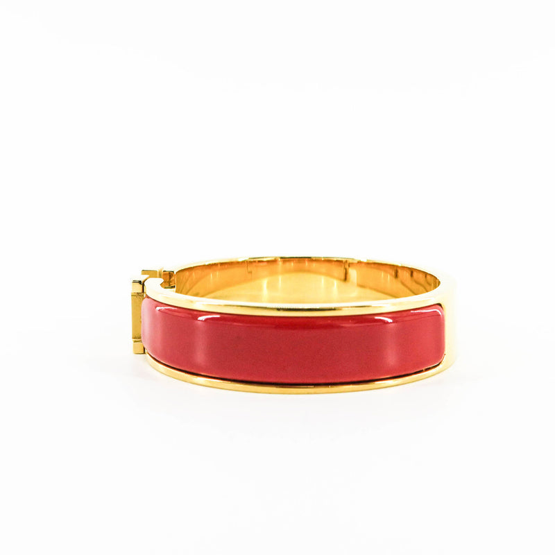 Red Clic H Bracelet in Gold Plated Enamel Bracelet Size PM