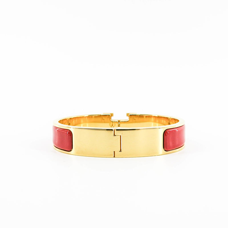 Red Clic H Bracelet in Gold Plated Enamel Bracelet Size PM