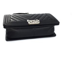 Le Boy Chevron Calfskin Flap Bag with Shiny Silver Hardware