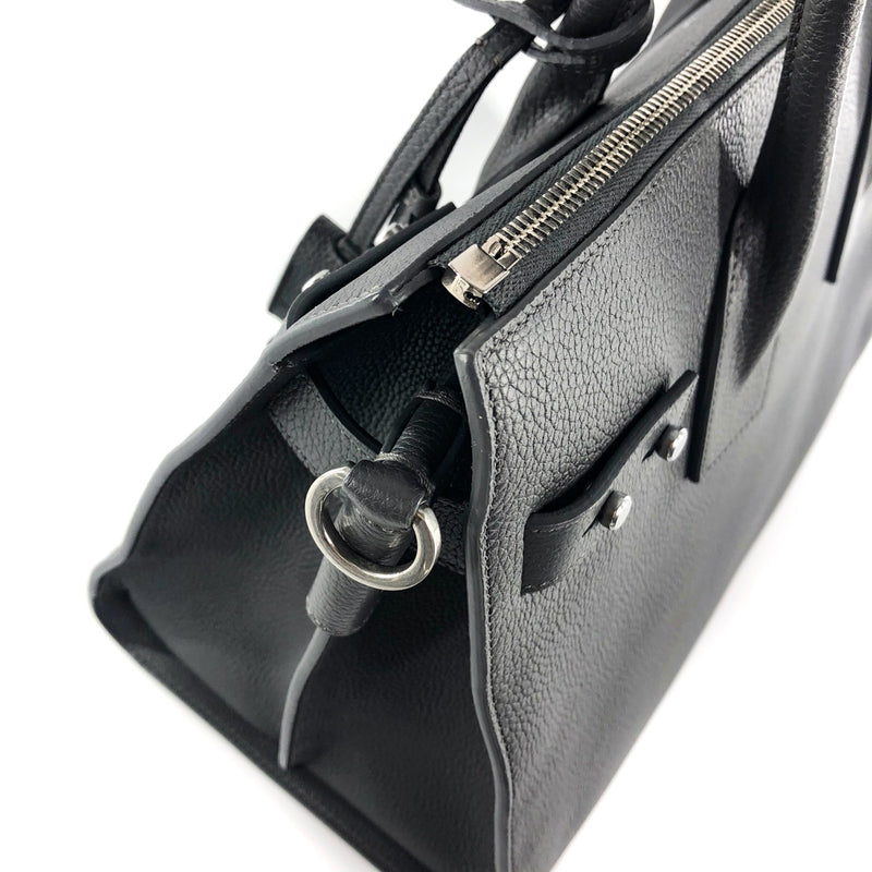 Sac De Jour Grained Calfskin Dark Grey Zip Tote Satchel