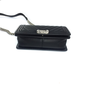 Le Boy Chevron Calfskin Flap Bag with Shiny Silver Hardware