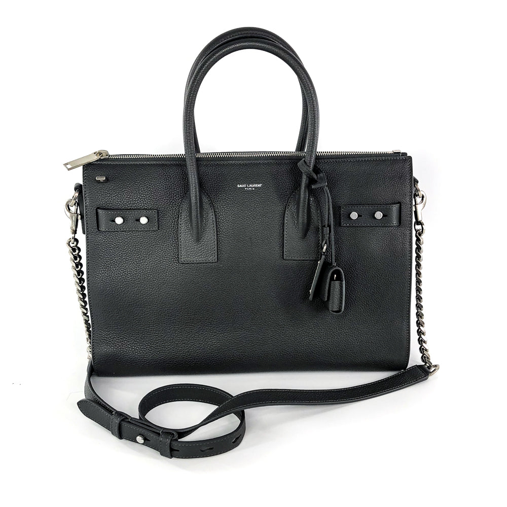 Sac De Jour Grained Calfskin Dark Grey Zip Tote Satchel