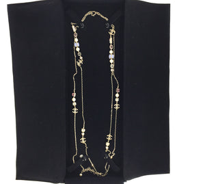 Long Necklace with CC Logo, Pearls and Crystals