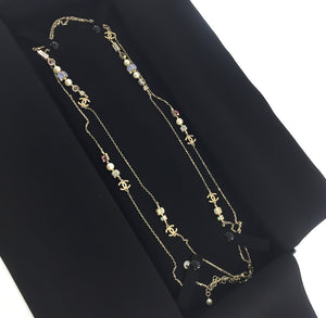 Long Necklace with CC Logo, Pearls and Crystals