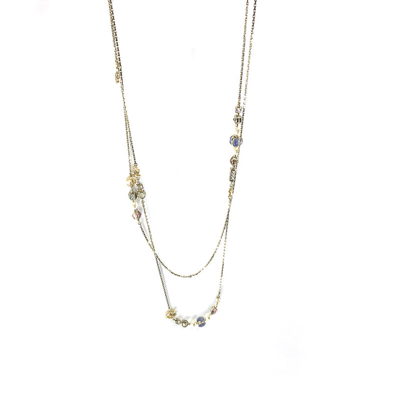 Long Necklace with CC Logo, Pearls and Crystals