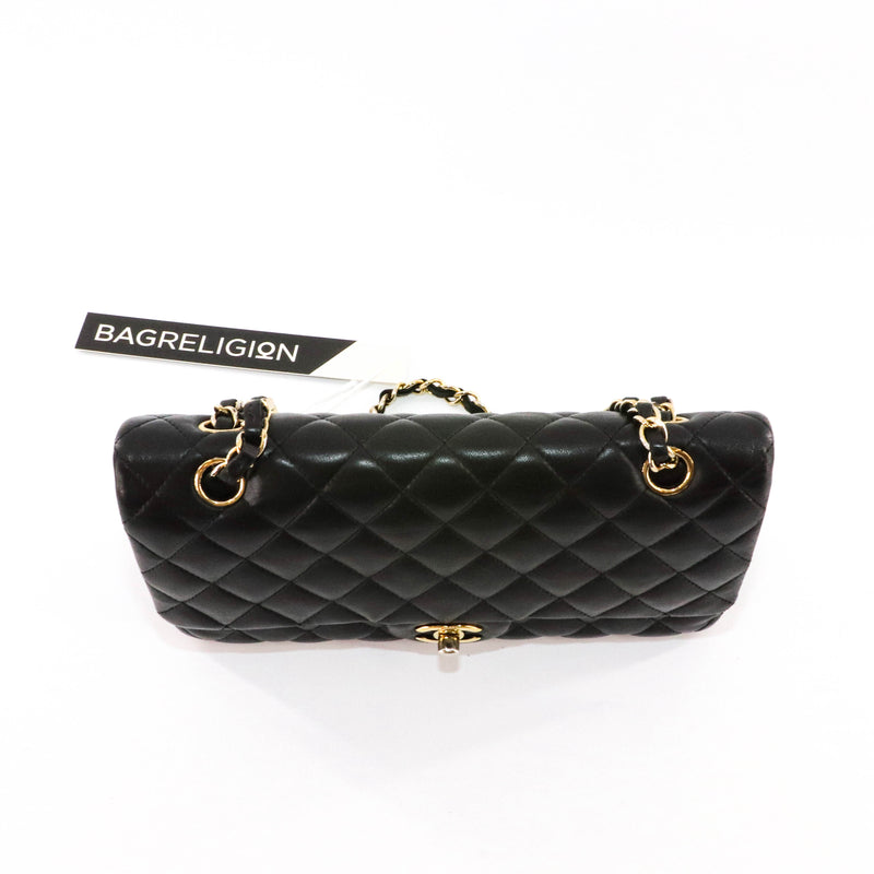 Chanel Classic M/L Medium Double Flap Black Lambskin Silver