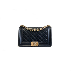 Old Medium Pearly Black Boy Bag in Lambskin Leather
