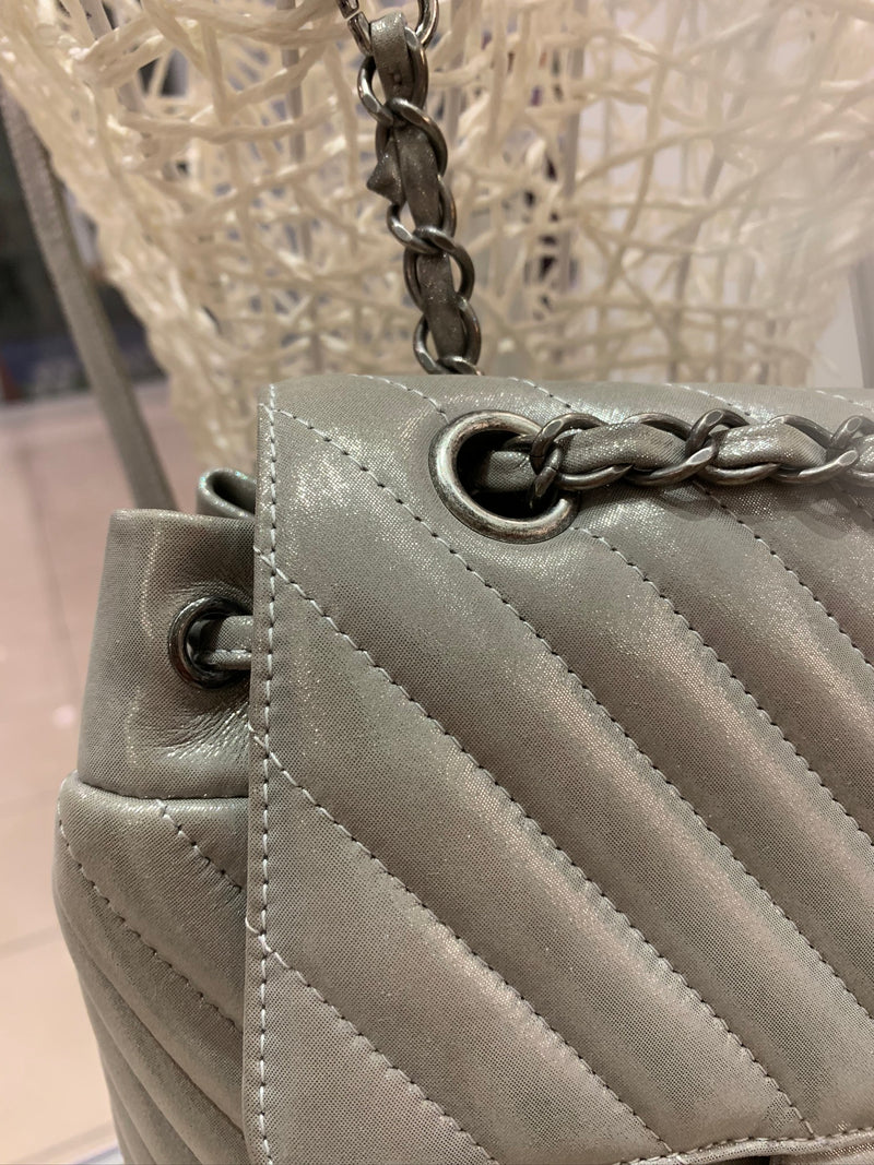 Chevron Quilted Urban Spirit Backpack in Silver