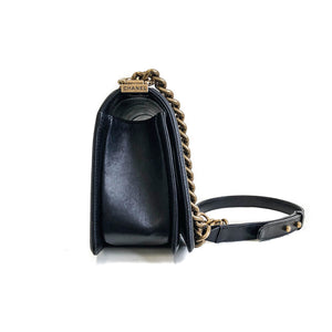 Old Medium Pearly Black Boy Bag in Lambskin Leather