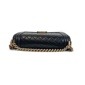 Old Medium Pearly Black Boy Bag in Lambskin Leather