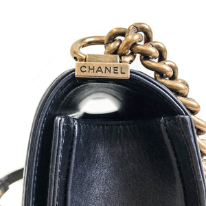 Old Medium Pearly Black Boy Bag in Lambskin Leather