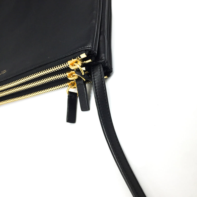 Small Céline Trio Black in Smooth Lambskin with Gold Hardware