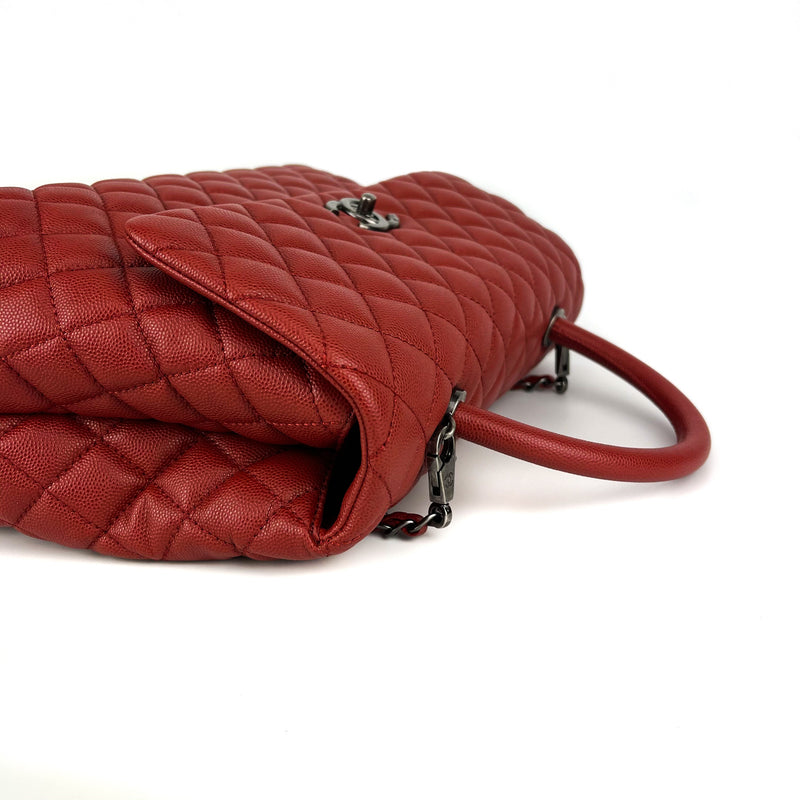 Chanel Coco Top Handle Bag Quilted Caviar Small Red