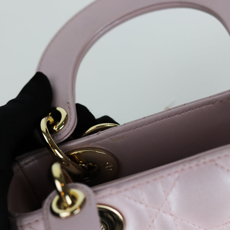 Mini Lady Dior Bag In Baby Pearly Pink with Light Gold Hardware